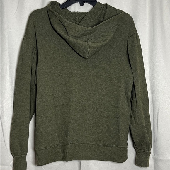 Madewell Pleat Sleeve Shrunken Hoodie Sweatshirt Olive Green Heathered XXS - Picture 2 of 5